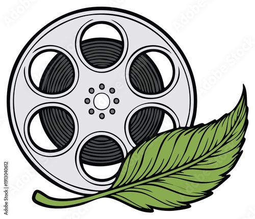 Green Leaf and Film Reel Concept for Nature Friendly Movie Production and Eco Cinema