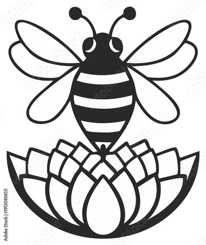 Stylized Bee Flying Above Abstract Lotus Flower Illustration