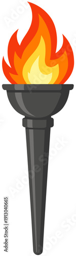 Medieval Metal Torch with Blazing Flame Vector Illustration