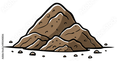 Cartoon illustration of a pile of brown dirt with small pebbles scattered around