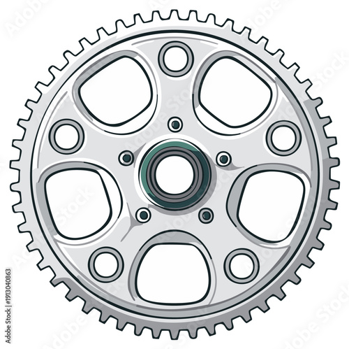 Metallic Bicycle Sprocket, Gear Wheel, Isolated Illustration