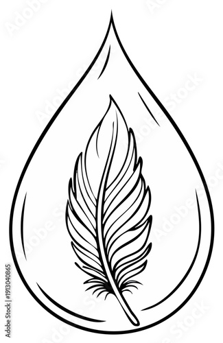 Feather contained within a teardrop shape symbolizing lightness and purity