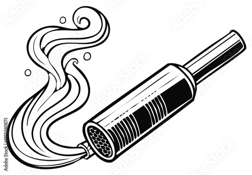 Vector illustration of a car muffler emitting stylized exhaust smoke