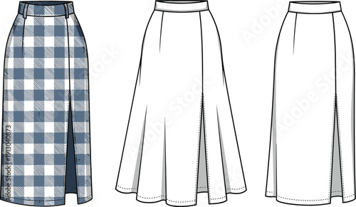 Skirt in blue and white plaid and solid white skirts fashion blue and white plaid women's clothing patterns
