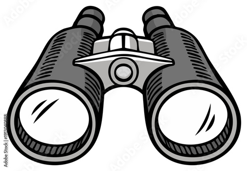 Cartoon illustration of classic gray binoculars for observation and exploration
