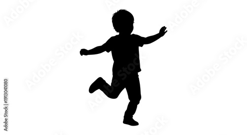 Silhouette of Running Child with Outstretched Arms.