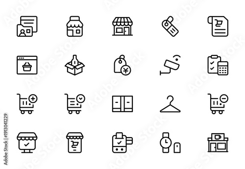Retail Industry Line Icon Set – Modern Minimal Outline Icons Collection for Business, Commerce, Shopping and Sales, Professional Vector Illustration