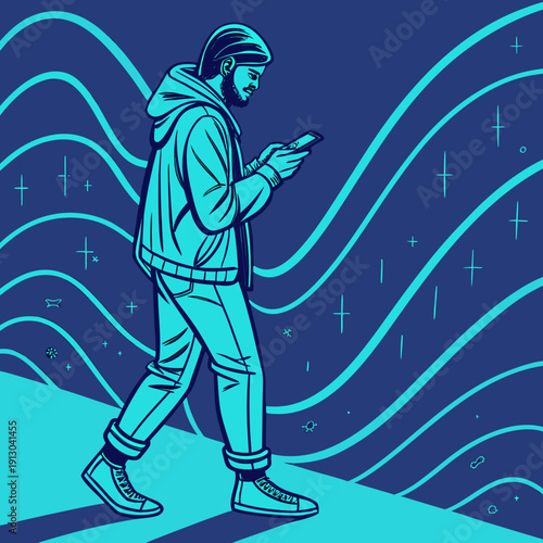 Dynamic Blue Holographic Data Stream Sci-Fi Background Illustration