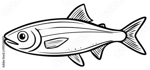 Line Art Illustration of a Fish with Fins and Tail