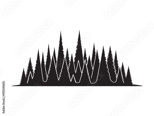 Beautiful nature forest clipart with simple and serene black outlines