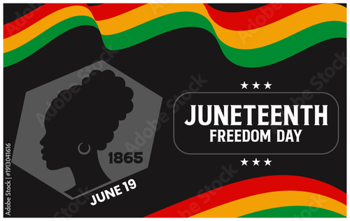 Juneteenth freedom day background with afro silhouette and color waves