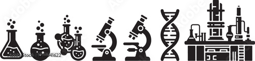 Science and laboratory icons in black and white illustration