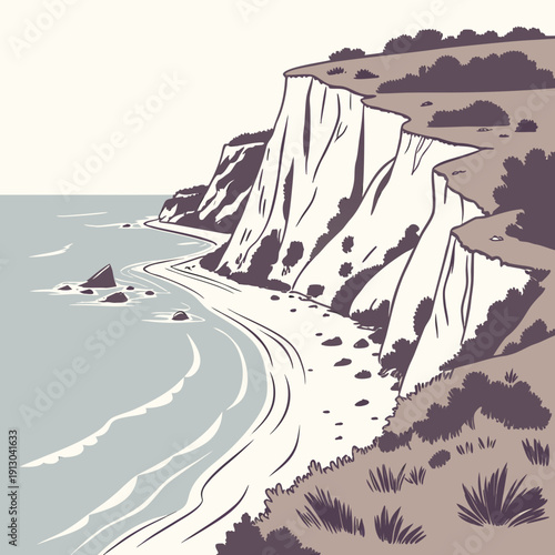 Rugged Coastal Cliff Landscape Overlooking Moderate Ocean