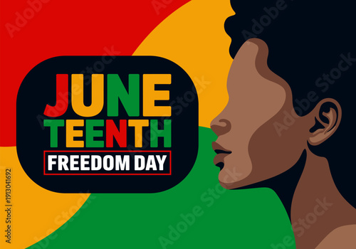 Juneteenth freedom day banner with bold portrait illustration