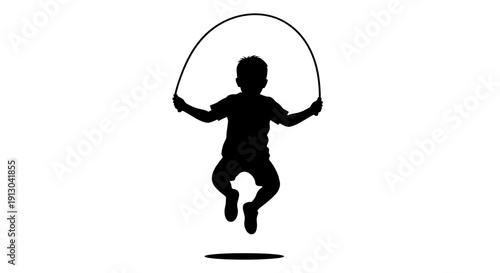 Silhouette of Child Jumping with Jump Rope.