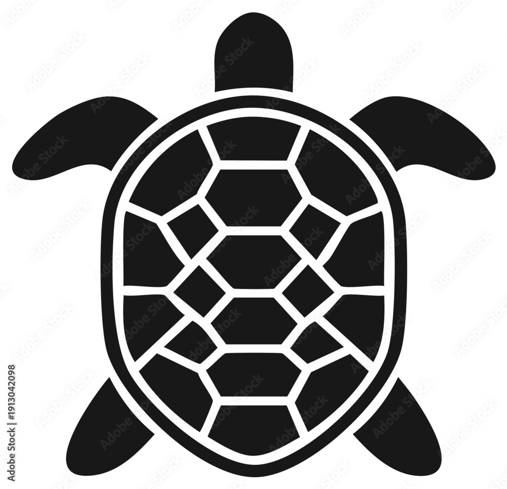 Obraz premium Stylized black sea turtle icon with geometric shell pattern simple vector logo design