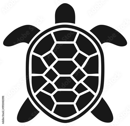 Stylized black sea turtle icon with geometric shell pattern simple vector logo design
