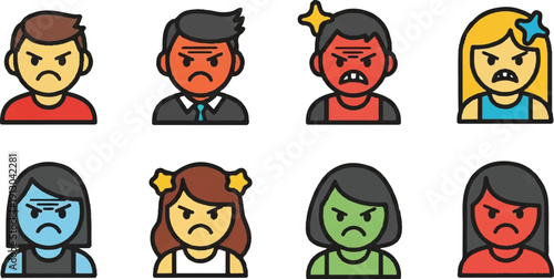 Illustrated icons depicting expressions of anger and frustration