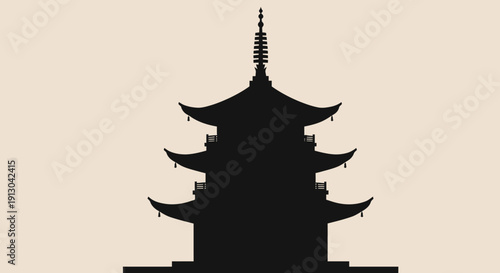 Black silhouette of a pagoda temple.