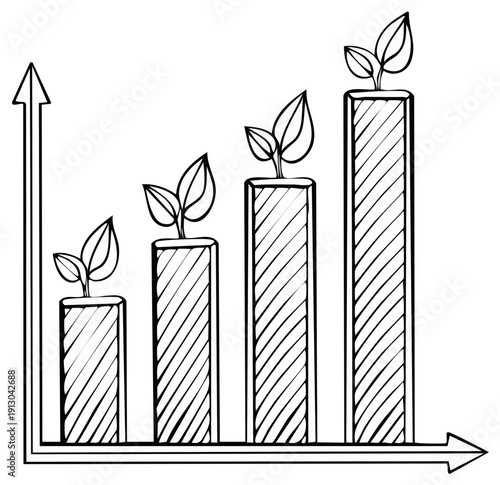Growing business and financial chart with plant sprouts showing progress and growth concept