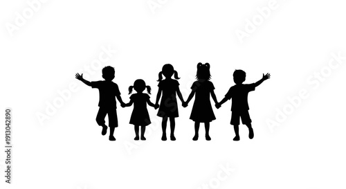 Silhouette of Children Holding Hands Together.