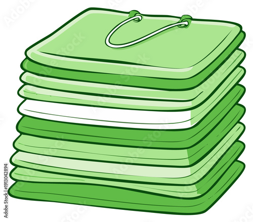 Stack of green shopping bags with string handle illustration