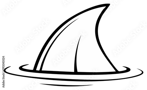 Minimalist black and white illustration of a shark fin breaking the surface of the water