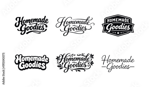 Homemade goodies. Set lettering. harmonious lettering variations of the same emblematic concept, each with different artistic interpretation