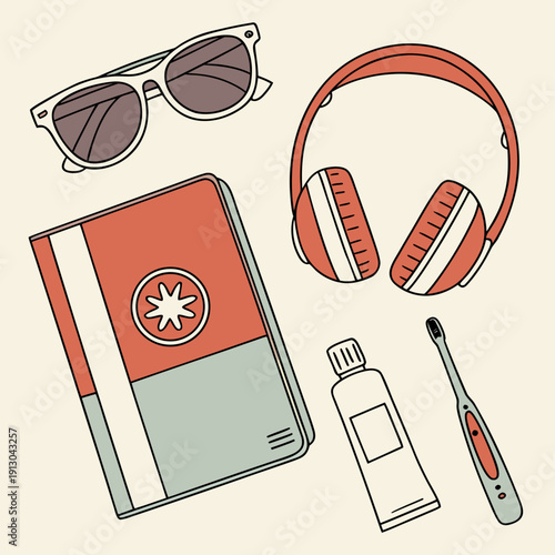 Travel Packing Essentials Arranged Top View