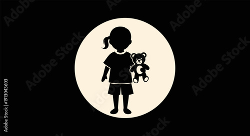 Silhouette of Girl Holding Teddy Bear.