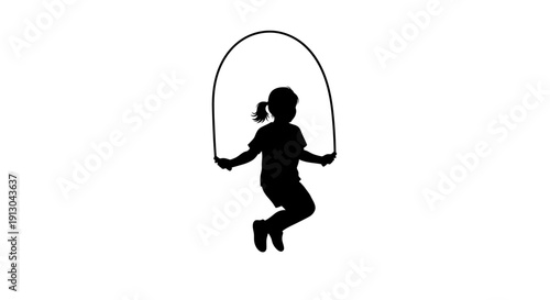 Silhouette of Girl Jumping with Rope.