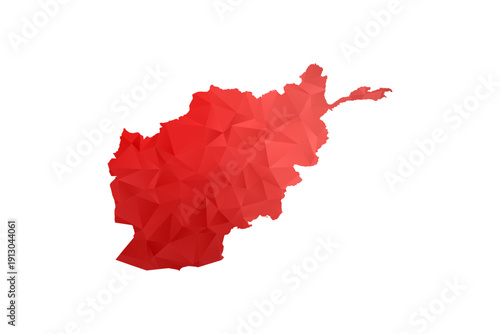 Afghanistan Map - Polygon Style Vector Illustration in Red Gradient, Low Poly Geometric Design, Isolated on White Background, Perfect for Infographics, Reports, and Educational Materials.