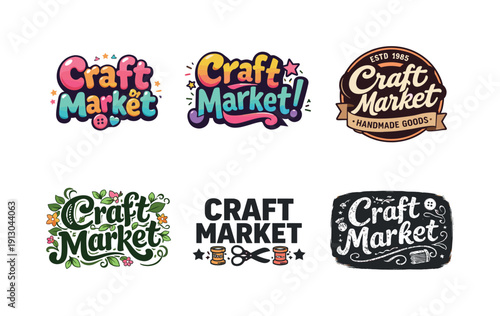   Craft Market. Set lettering. harmonious lettering variations of the same emblematic concept, each with different artistic interpretation