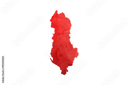Albania Map - Polygon Style Vector Illustration in Red Gradient, Low Poly Geometric Design, Isolated on White Background, Perfect for Infographics, Reports, and Educational Materials.