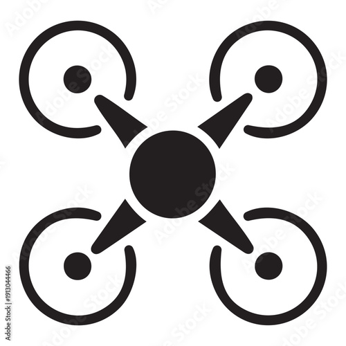 Top-down view of a quadcopter drone icon with four propellers for aerial technology and photography