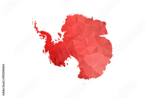 Antarctica Map - Polygon Style Vector Illustration in Red Gradient, Low Poly Geometric Design, Isolated on White Background, Perfect for Infographics, Reports, and Educational Materials.