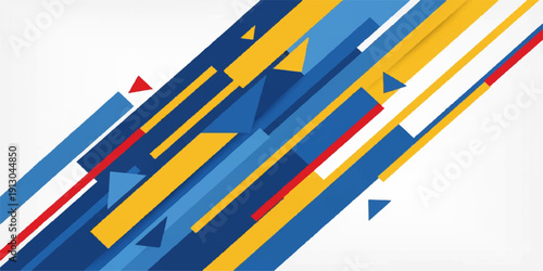 An abstract vector background features colorful stripes designed as a 3d business banner with a blue sky and red arrows symbolizing growth and the national flags of the USA and UK