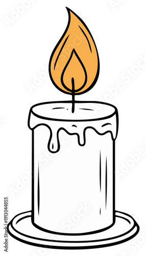 Cartoon illustration of a lit white candle with dripping wax and a warm orange flame