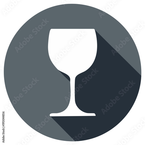 Wine Glass Icon on Gray Circular Background with Long Shadow Flat Design Graphic