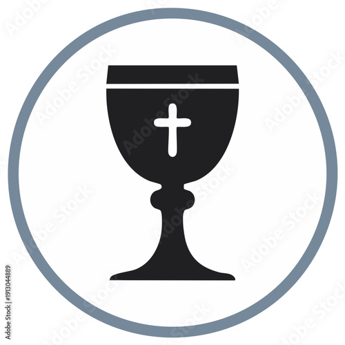 Christian chalice with cross symbol inside circle icon