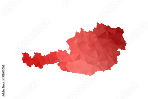 Austria Map - Polygon Style Vector Illustration in Red Gradient, Low Poly Geometric Design, Isolated on White Background, Perfect for Infographics, Reports, and Educational Materials.