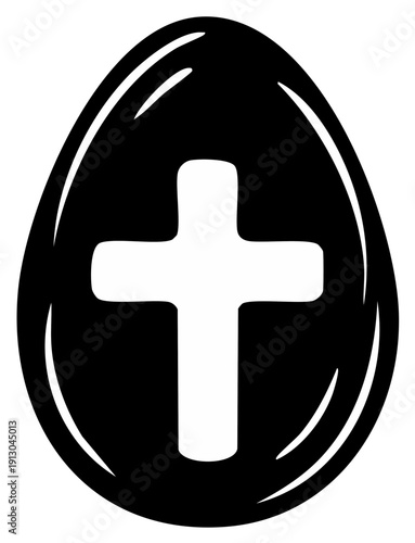 Simple black silhouette graphic of an Easter egg with a Christian cross representing faith and resurrection