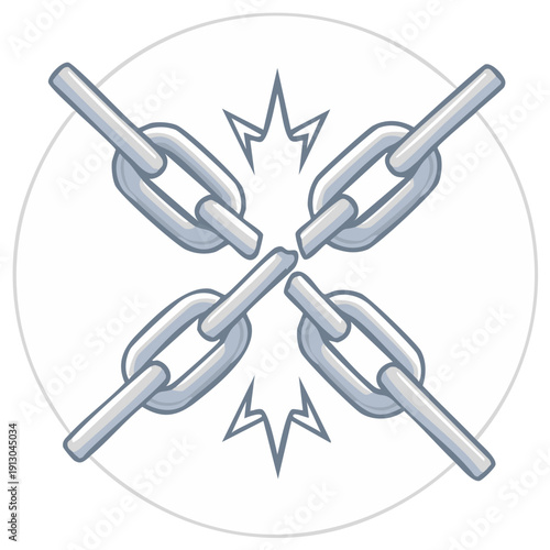Broken Chain Links Representing Breaking Bonds and Freedom