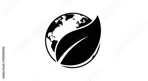 Black and White Earth Leaf Logo Design.
