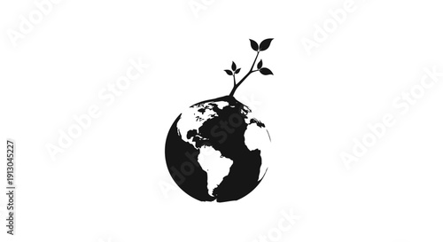 Black and White Earth with Sprouting Plant.