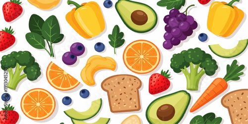 A fresh collection and set of healthy vegetables and fruits featuring apple, banana, and citrus isolated on white for a diet collage