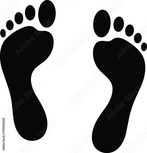 Two human footprints silhouettes vector illustration, anatomical sole and toes design for presence, movement, tracking, signage, decorative art icon