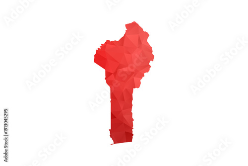 Benin Map - Polygon Style Vector Illustration in Red Gradient, Low Poly Geometric Design, Isolated on White Background, Perfect for Infographics, Reports, and Educational Materials.