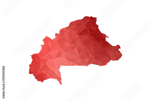 Burkina Faso Map - Polygon Style Vector Illustration in Red Gradient, Low Poly Geometric Design, Isolated on White Background, Perfect for Infographics, Reports, and Educational Materials.