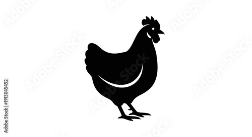 Black silhouette of a chicken standing.